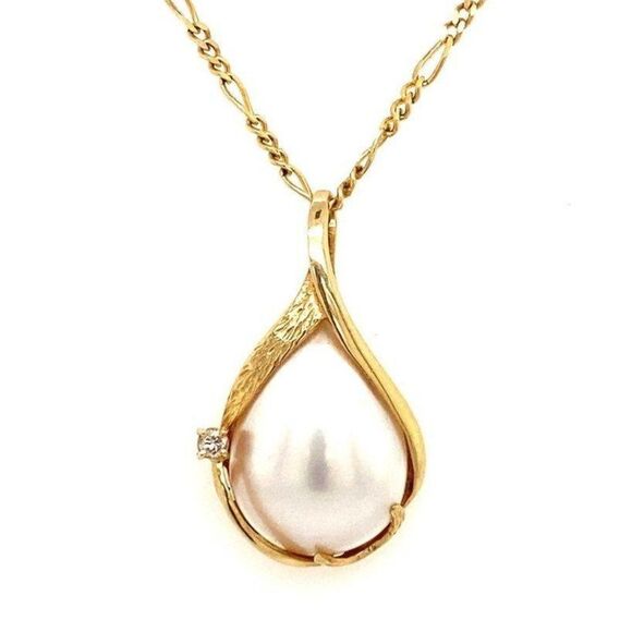 14k Mabe Pearl/Diamond Pendant Necklace - Picture 1 of 10